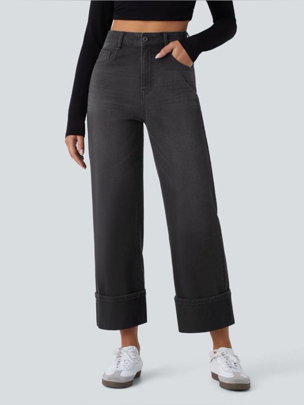 Halara Flex™ High Waisted Pockets Rolled Hem Wide Leg Washed